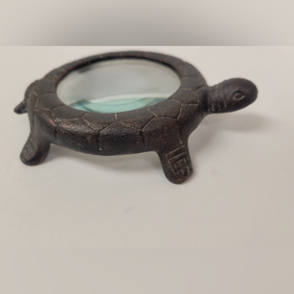 Vintage Brass Turtle Magnifying Glass Paperweight Desk Decor Tortoise